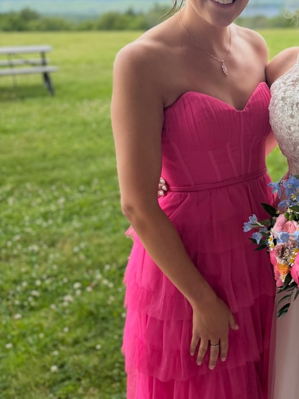 Revelry Strapless Malibu Pink Tiered Tulle Gown